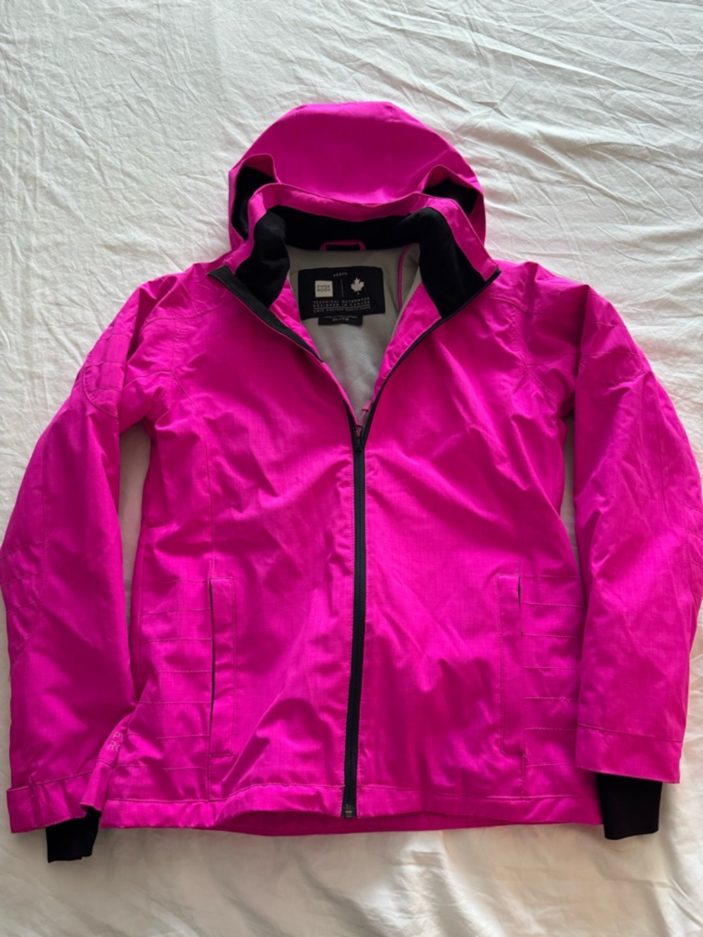 PWDR Room YOUTH XL Hot Pink ski jacket with hood.